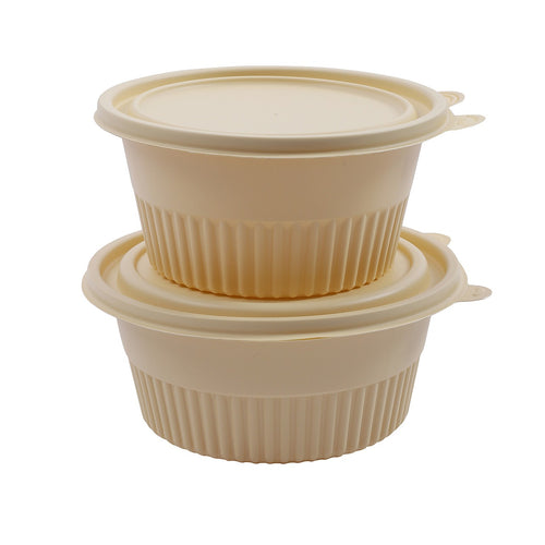 100PCS Corn Starch Food Containers with Lids Round Takeaway Boxes 1000mL