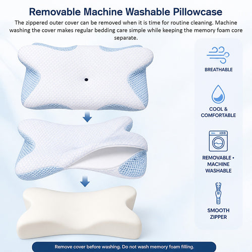 Memory Foam Contour Pillow with a Breathable, Washable Cover