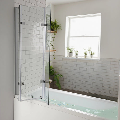 3 Fold CHROME Folding Bath Shower Screen Door Panel - 130 x 140cm