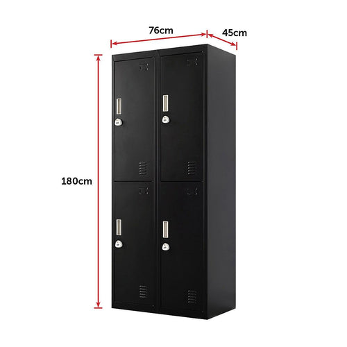 Black Four-Door Office Gym Shed Storage Locker- 3-Digit Combination Lock