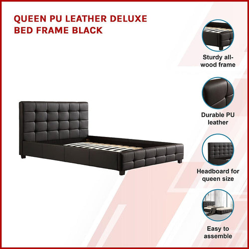 Queen Black PU Leather Deluxe Bed Frame