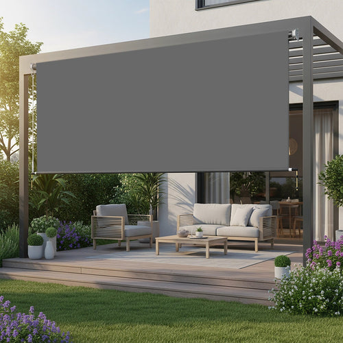 Retractable Straight Drop Awning Screen – Durable Outdoor Shade in Grey 3x2.5m