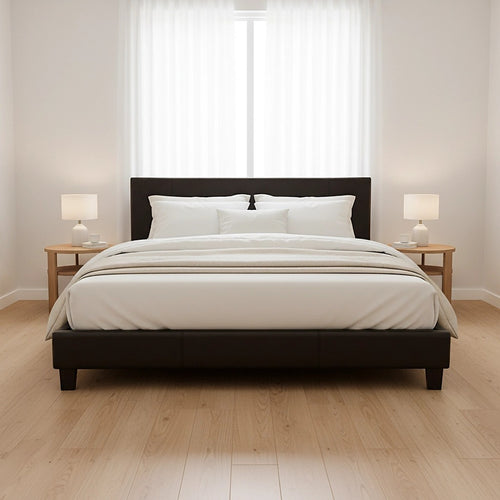 King Size Bed Frame with Headboard – Brown PU Leather