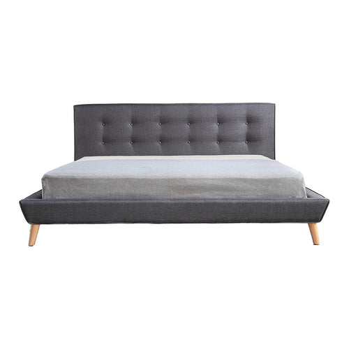 King Linen Fabric Bed with Button Tufted Headboard - Grey