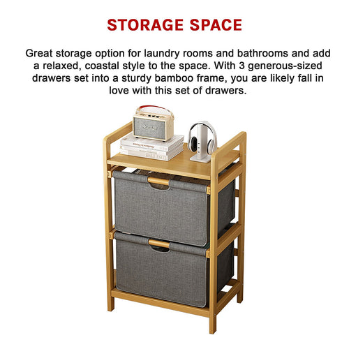 Bamboo Shelf with Storage Hamper – Wooden Organiser Rack with Three-Set Removable Laundry Bags