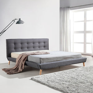 King Linen Fabric Bed with Button Tufted Headboard - Grey