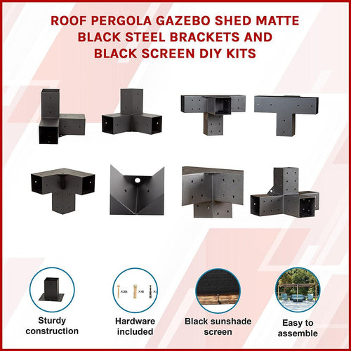 Roof Pergola Gazebo Shed Matte Black Steel Double with Black Screens Brackets DIY Kits
