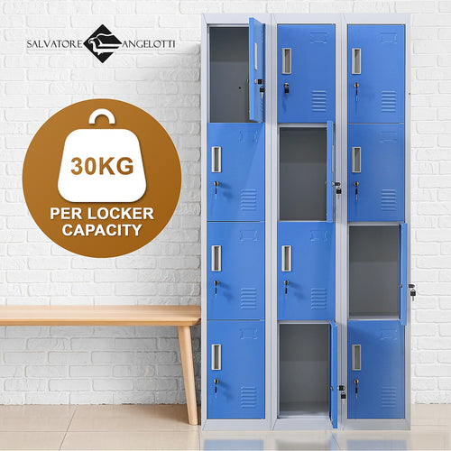 12-Door Locker – Grey with Blue Door with Standard Lock with 2 Keys | Secure Storage for Office, Gym or School Use