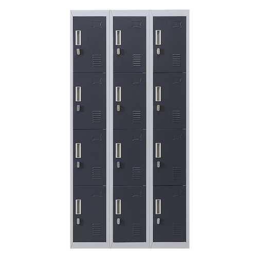 12-Door Locker – Grey with Charcoal Door with Padlock-operated | Secure Storage for Office, Gym or School Use