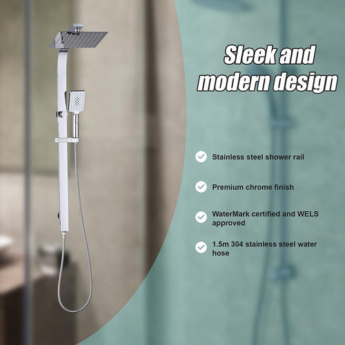 WELS 10" Chrome Rain Shower Head Set Square Dual Heads High Pressure with Handheld