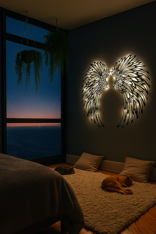 Angel Wings Wall Art – LED Fairy Lighted Wrought Iron Decor (60cm Pair)