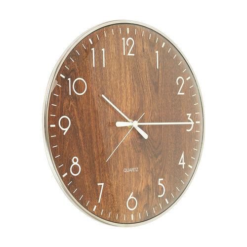 14-inch Round Wall Clock Silent Non-Ticking Quartz Battery Operated Wood Grain