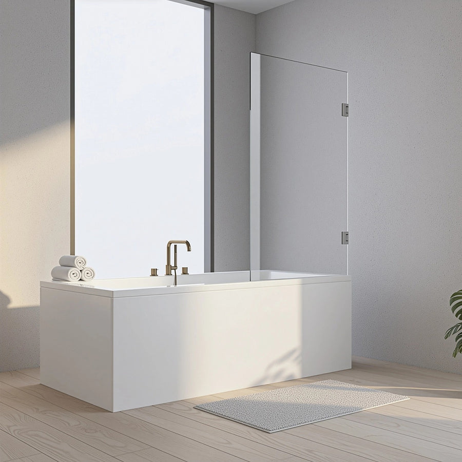70cm Frameless Swing Bath Screen with Black Hardware