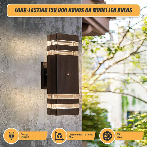 Modern 12" LED Up Down Wall Light dual Lamp Fixtures Outdoor Dusk to Dawn Sensor