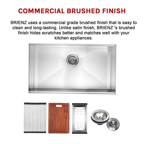 BRIENZ 32-inch Nano Workstation Ledge Undermount 16 Gauge Stainless Steel Kitchen Sink Single Bowl in Stainless Steel
