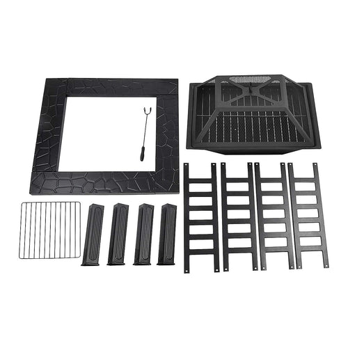 Square Fire Pit – Metal Design with Mesh Screen Lid & Poker