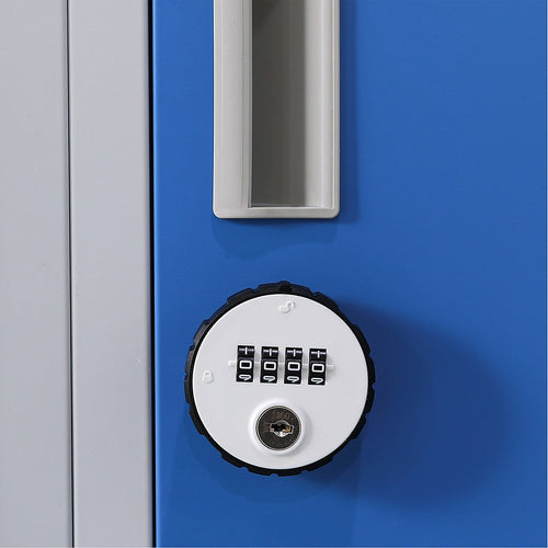 12-Door Steel Locker – Grey with Blue Door, 4-Digit Combination Lock