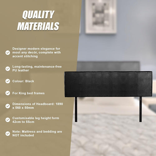 King Black PU Leather Bed Headboard Bedhead