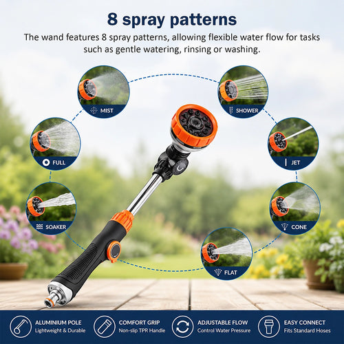 Garden Hose Wand 47cm 8 Spray Patterns Aluminium
