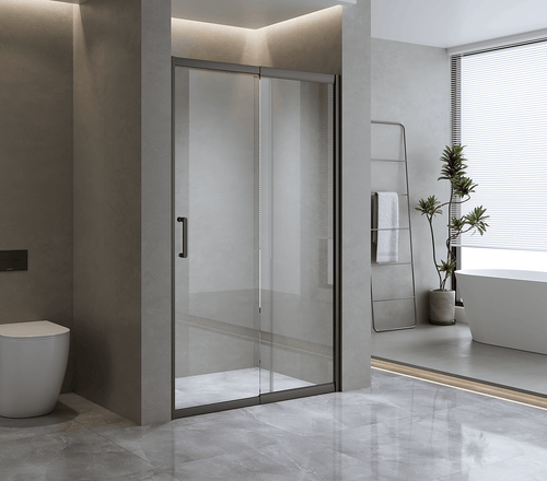 150mm Adjustable (155-170cm) Wall to Wall Sliding Glass Shower Door with Shower Handle Style 1 - Black