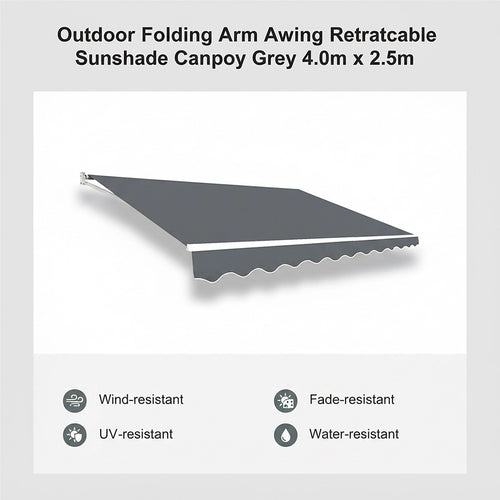 Outdoor Awning Grey - 4x2.5m Retractable Sunshade