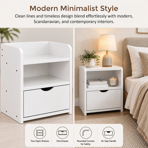 White Bedside Table with Drawer