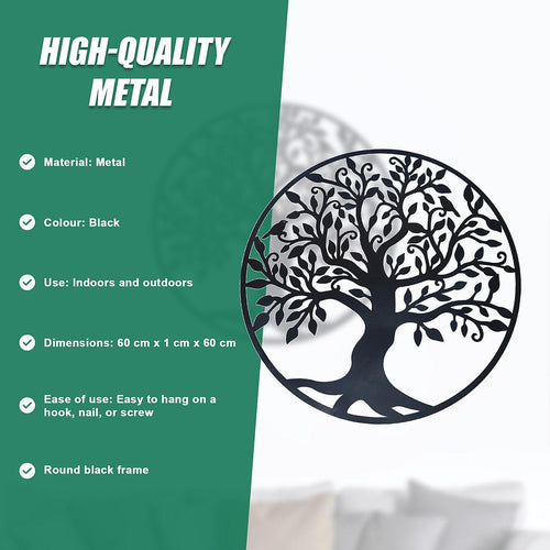60cm Black Tree of Life Wall Art Hanging Metal Iron Sculpture Garden