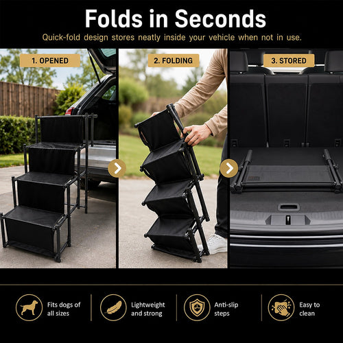 Folding Dog Car Boot Steps Ladder – Lightweight, Strong Pet Stairs for Easy Vehicle Access