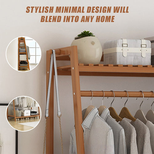190cm Freestanding Bamboo Clothing Rack – Dark Wood Bedroom Rail