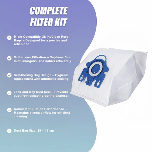 8 x GN HyClean Pure Vacuum Bags – Miele Compatible Dust Bags with High Filtration
