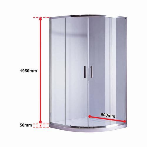Curved Sliding Shower Screen 90x90cm – Chrome with White Base, 580mm Radius