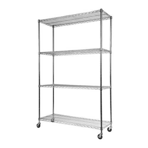 Modular Wire Storage Shelf 1500 x 600 x 1800mm Steel Shelving - Carbon Chrome Plated with Wheels
