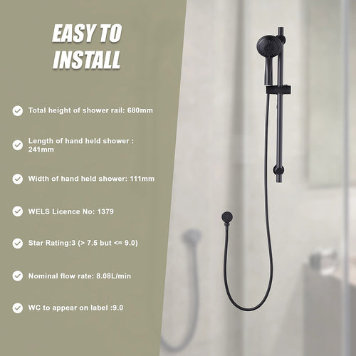 Black Hand Held Shower Rail Soap Dish Bathroom Set