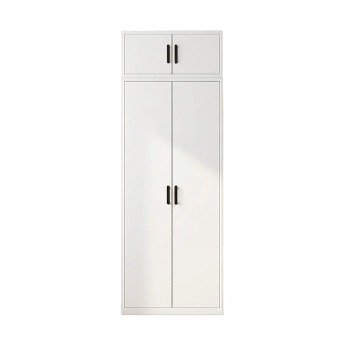 80x240cm 2-Door White Steel Shelf Wardrobe with Black Handle Storage Cabinet