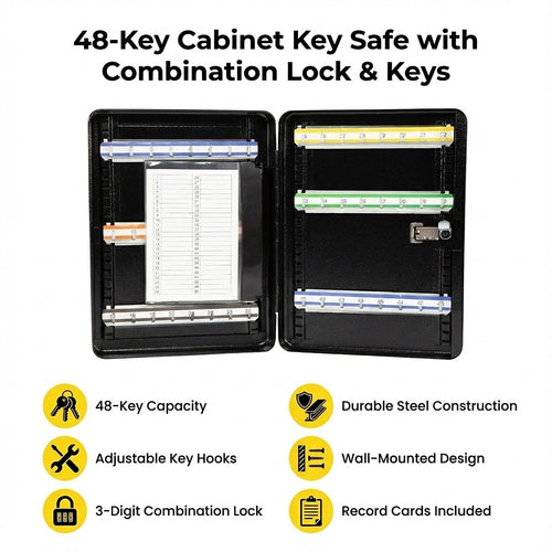 48-Key Cabinet Safe with Combination Lock – Wall Mounted Key Storage Box