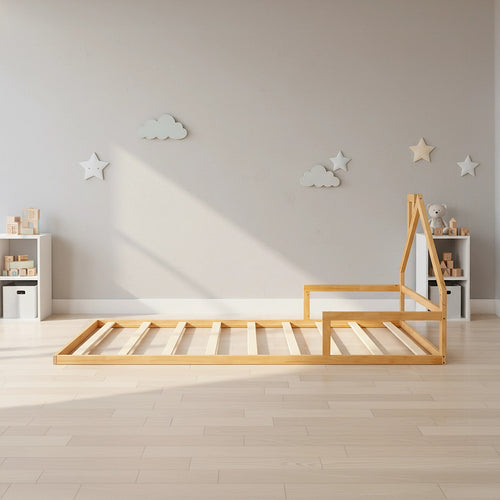 Low Bed for Kids - Wood Pine Wood King Single Floor Bed