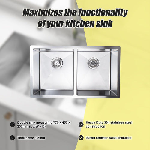 775x450mm Stainless Steel Handmade 1.5mm Sink with Waste in Stainless Steel with brushed finish Finish