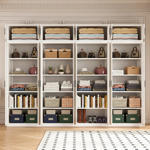 320x240cm 8-Door White Steel Shelf Wardrobe with Black Handle Storage Cabinet