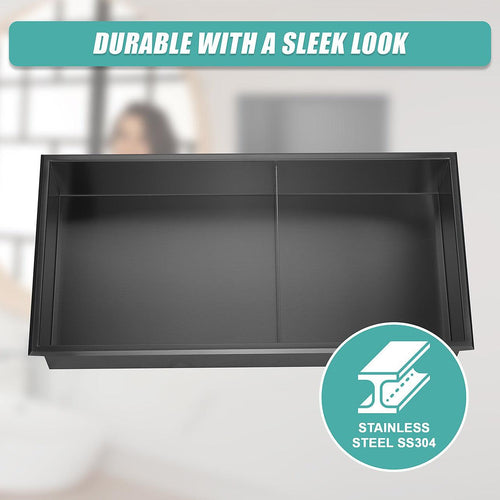 641 x 336 x 101mm Shower Niche Double Shelf Organizer No Tile Needed in Black 