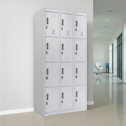 12-Door Locker – Grey with Padlock-operated | Secure Storage for Office, Gym or School Use