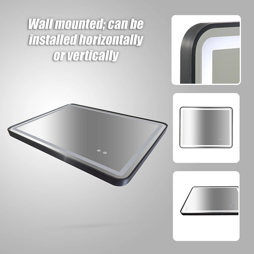 Rectangular Mirror LED Anti-Fog Illuminated Bathroom Living Room - 90 x 70cm