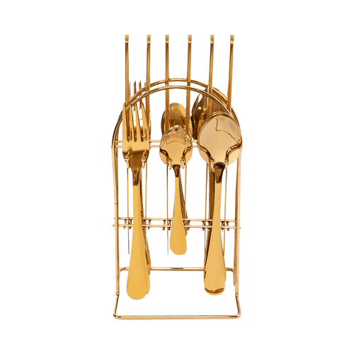 Tableware 24PC Gold Cutlery Set SS304 Household Knife Fork Spoon Kitchen with Storage Rack Dinner Service
