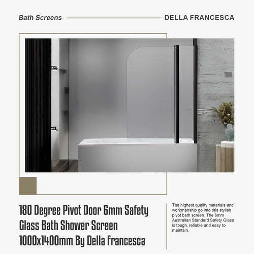 180° Black Pivot Door 6mm Safety Glass Bath Shower Screen By Della Francesca - 100 x 140cm