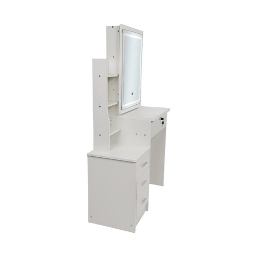 Makeup Vanity Table with LED Lighted Mirror & Stool – Bedroom Dressing Table with Storage Drawers