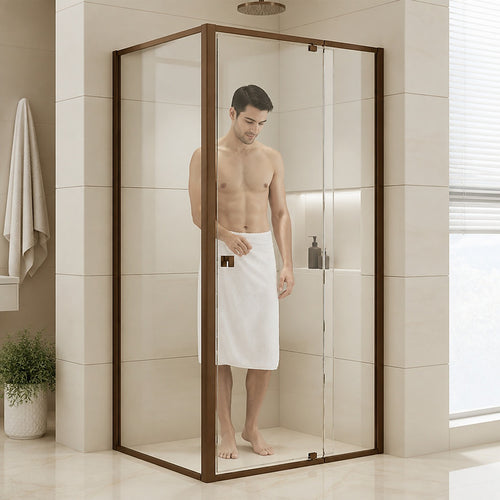 Semi-Frameless Shower Screen – Dust Brown, Front: (114~122)x195cm, Side: (77~80)x195cm