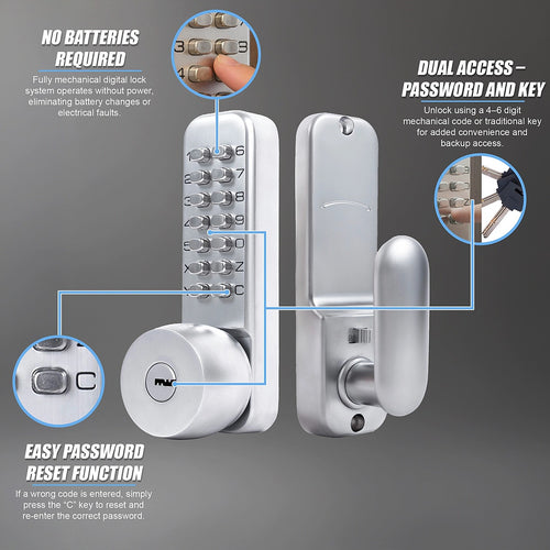 Mechanical Keyless Door Lock with Handle for Garage and Office