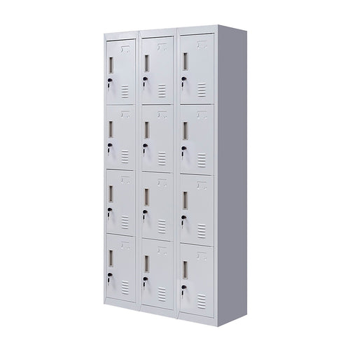 12-Door Steel Locker – Grey, Standard Lock with 2 Keys
