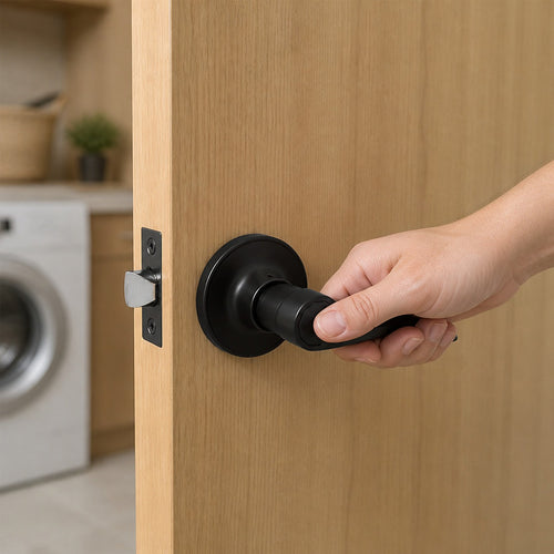 Door Handle Set Lever – Passage Function with Wave-style Black Design and Functional Style