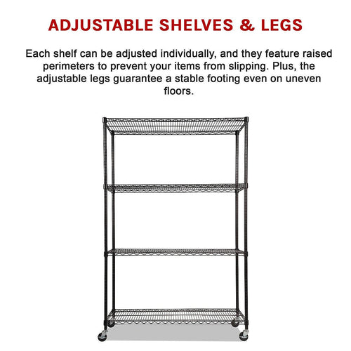Modular Wire Storage Shelf 1500 x 350 x 1800mm Steel Shelving - Baking Black Technology with Wheels