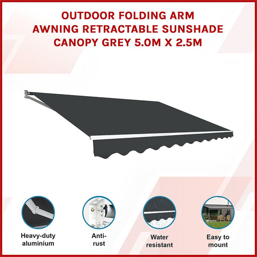 Outdoor Awning Grey - 5x2.5m Retractable Sunshade